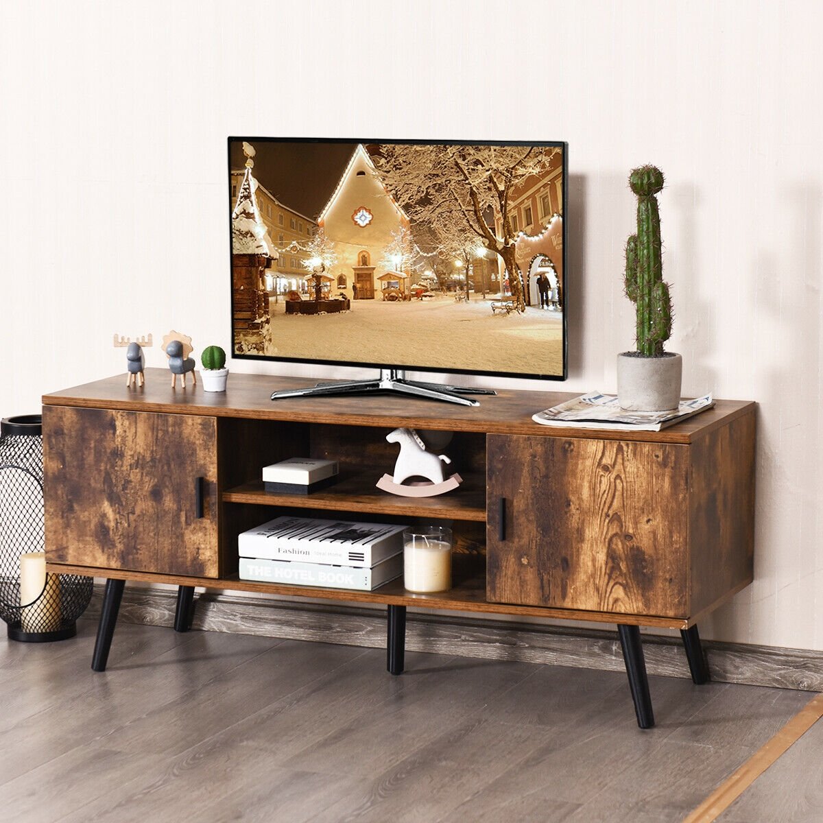 Industrial TV Stand with Storage Cabinets, Rustic Brown - Gallery Canada