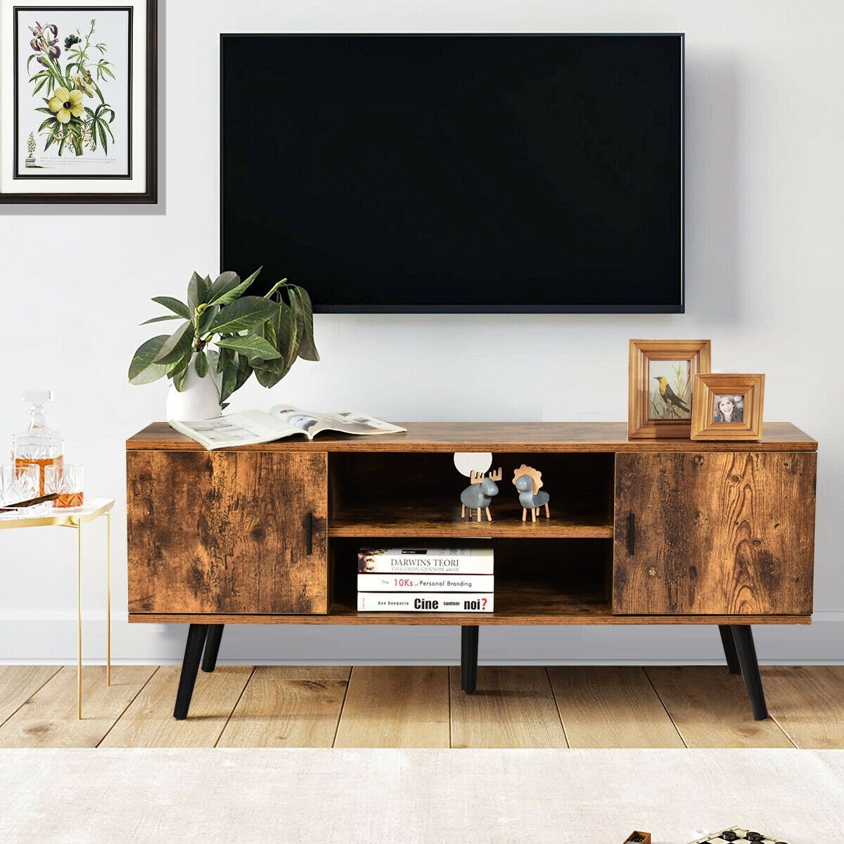 Industrial TV Stand with Storage Cabinets, Rustic Brown Entertainment Centers & TV Stands   at Gallery Canada