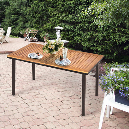 55 Inch Patio Acacia Dining Table with Umbrella Hole, Natural Patio Dining Tables   at Gallery Canada