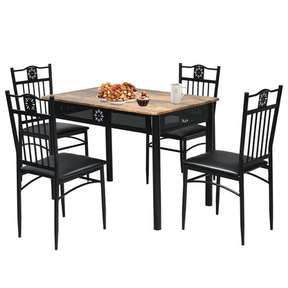 5 Pcs Dining Set Wood Metal Table and 4 Chairs with Cushions, Black Dining Room Sets   at Gallery Canada