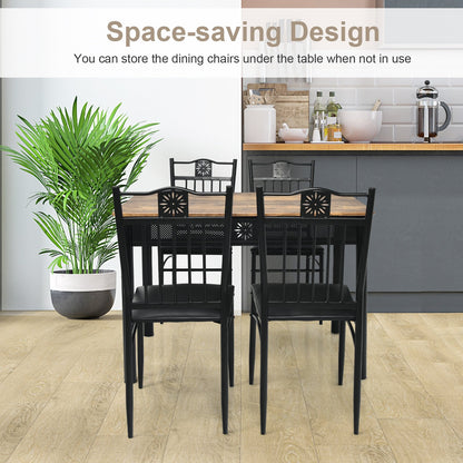 5 Pcs Dining Set Wood Metal Table and 4 Chairs with Cushions, Black Dining Room Sets   at Gallery Canada