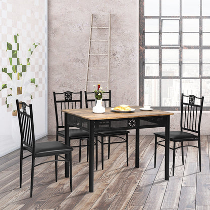 5 Pcs Dining Set Wood Metal Table and 4 Chairs with Cushions, Black Dining Room Sets   at Gallery Canada