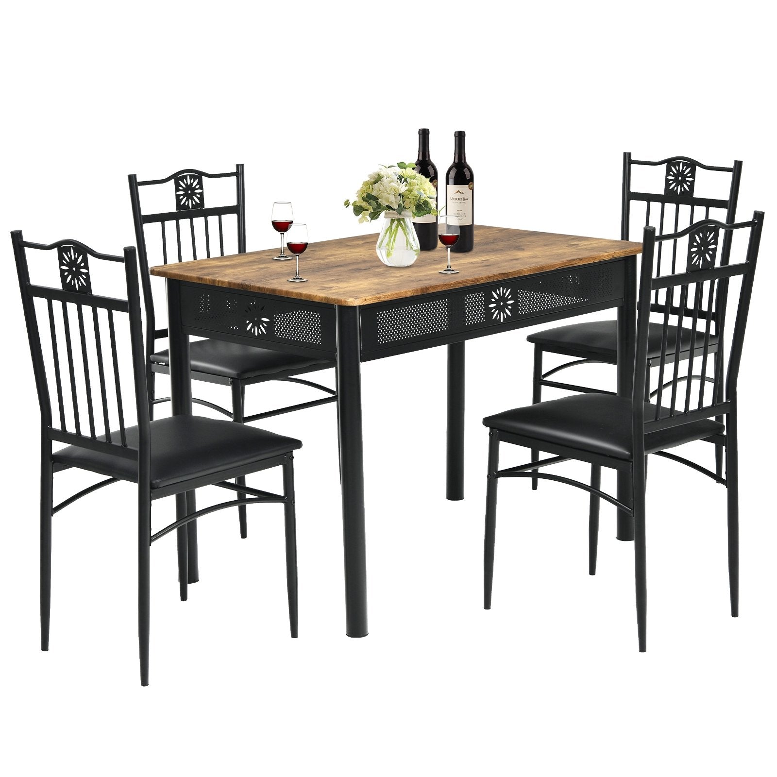 5 Pcs Dining Set Wood Metal Table and 4 Chairs with Cushions, Black Dining Room Sets   at Gallery Canada