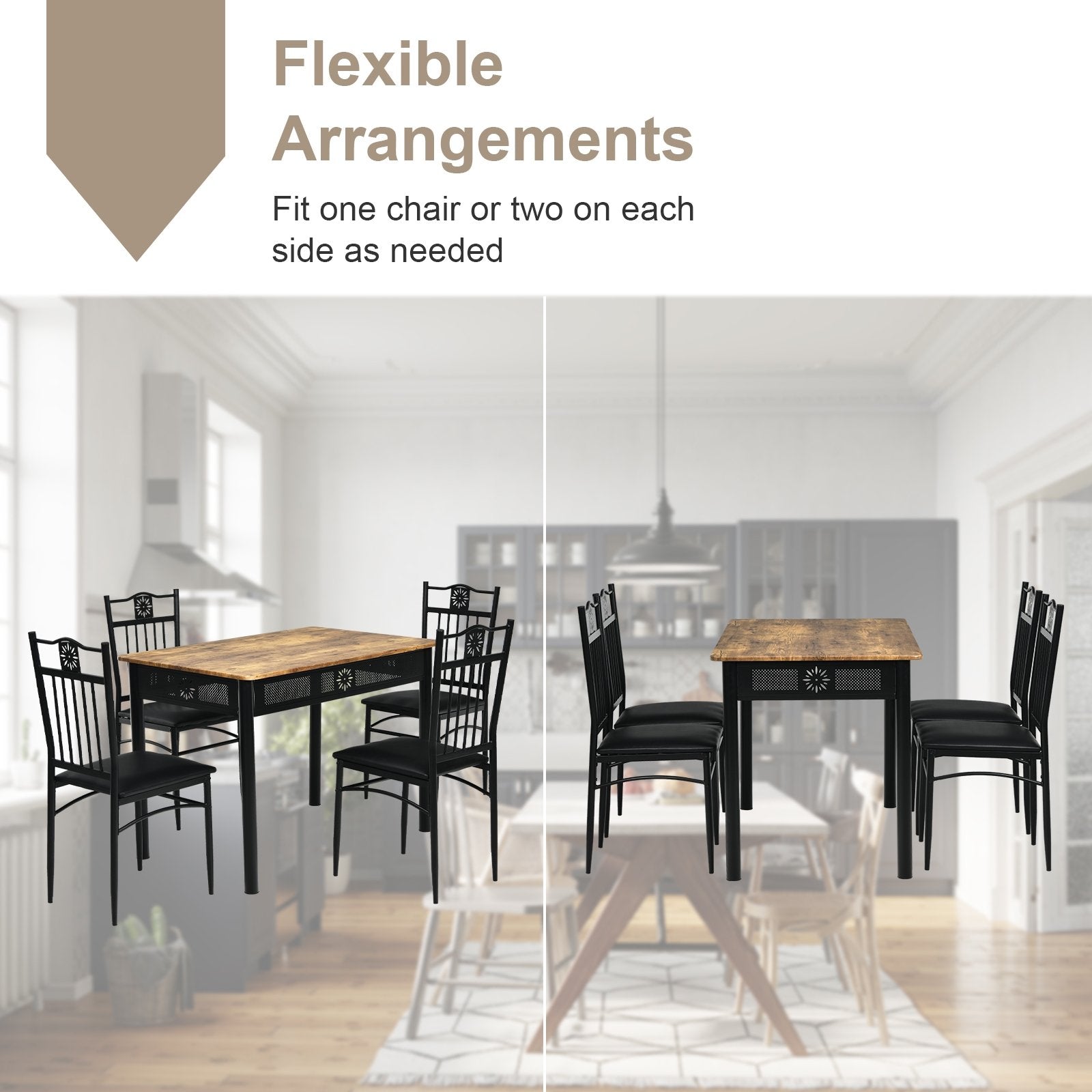 5 Pcs Dining Set Wood Metal Table and 4 Chairs with Cushions, Black Dining Room Sets   at Gallery Canada