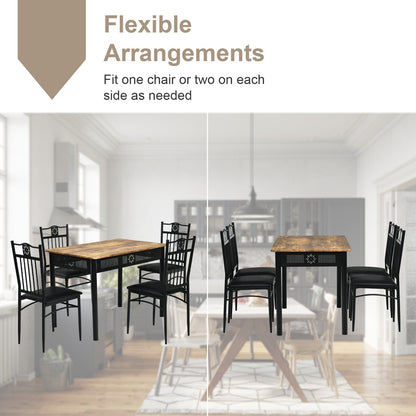 5 Pcs Dining Set Wood Metal Table and 4 Chairs with Cushions, Black Dining Room Sets   at Gallery Canada