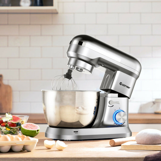 4.8 Qt 8-speed Electric Food Mixer with Dough Hook Beater, Silver - Gallery Canada