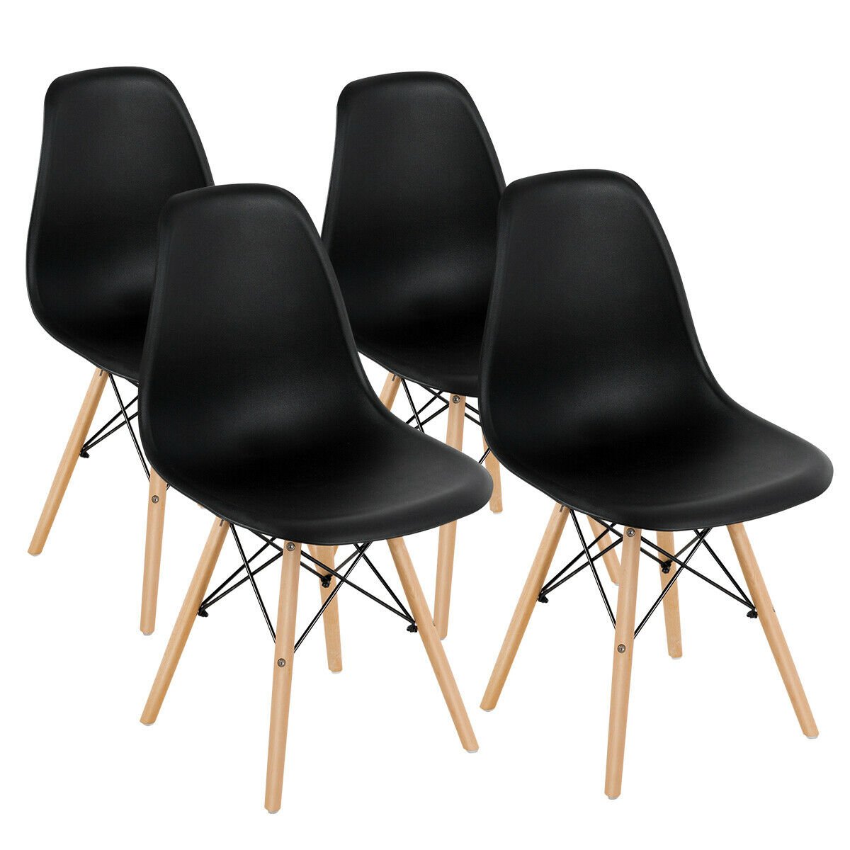 Set of 4 Modern Dining Side Chair Wood Legs, Black Dining Chairs   at Gallery Canada