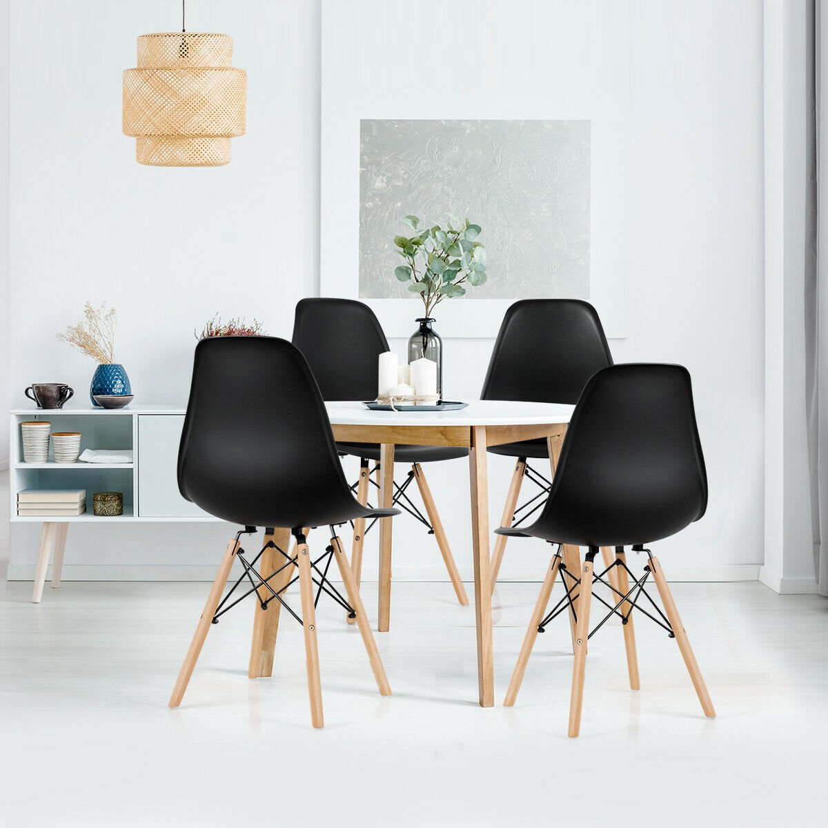 Set of 4 Modern Dining Side Chair Wood Legs, Black Dining Chairs   at Gallery Canada