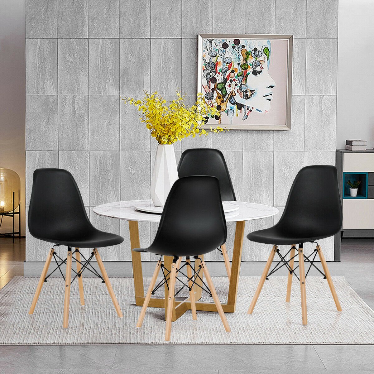 Set of 4 Modern Dining Side Chair Wood Legs, Black Dining Chairs   at Gallery Canada