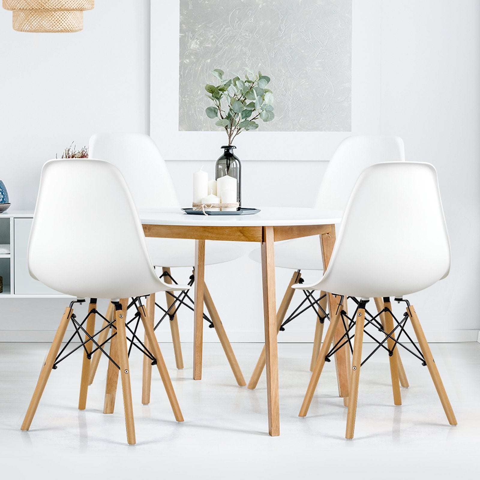 Set of 4 Modern Dining Side Chair Wood Legs, White Dining Chairs   at Gallery Canada