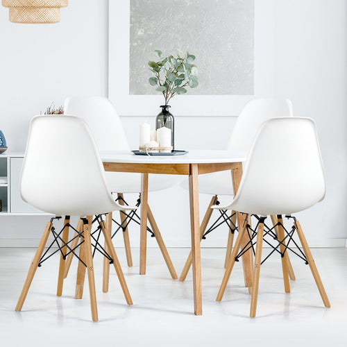 Set of 4 Modern Dining Side Chair Wood Legs, White