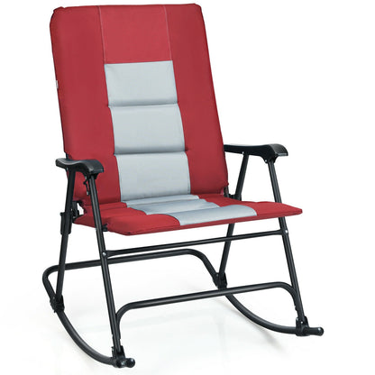 Foldable Rocking Padded Portable Camping Chair with Backrest and Armrest, Red Patio Rocking Chairs & Gliders   at Gallery Canada