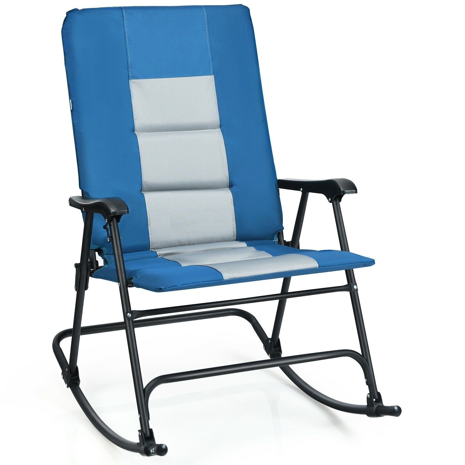 Foldable Rocking Padded Portable Camping Chair with Backrest and Armrest, Blue Patio Rocking Chairs & Gliders   at Gallery Canada