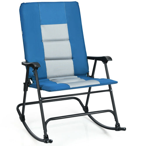 Foldable Rocking Padded Portable Camping Chair with Backrest and Armrest, Blue