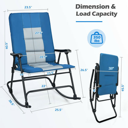 Foldable Rocking Padded Portable Camping Chair with Backrest and Armrest, Blue Patio Rocking Chairs & Gliders   at Gallery Canada