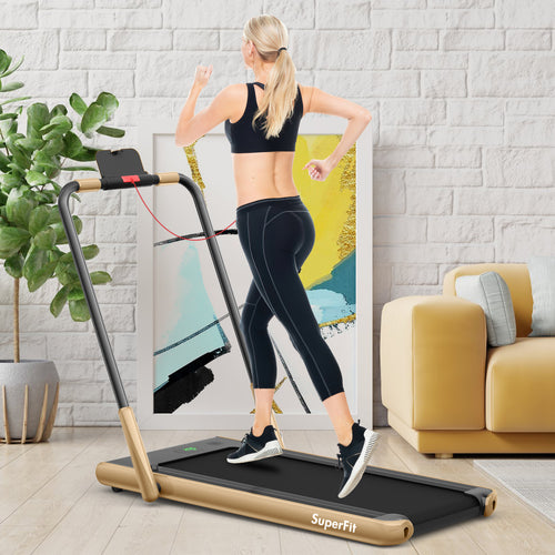 2-in-1 Folding Treadmill with Remote Control and LED Display, Golden