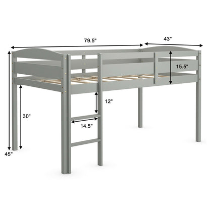 Wooden Twin Low Loft Bunk Bed with Guard Rail and Ladder, Gray - Gallery Canada
