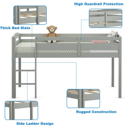 Wooden Twin Low Loft Bunk Bed with Guard Rail and Ladder, Gray - Gallery Canada