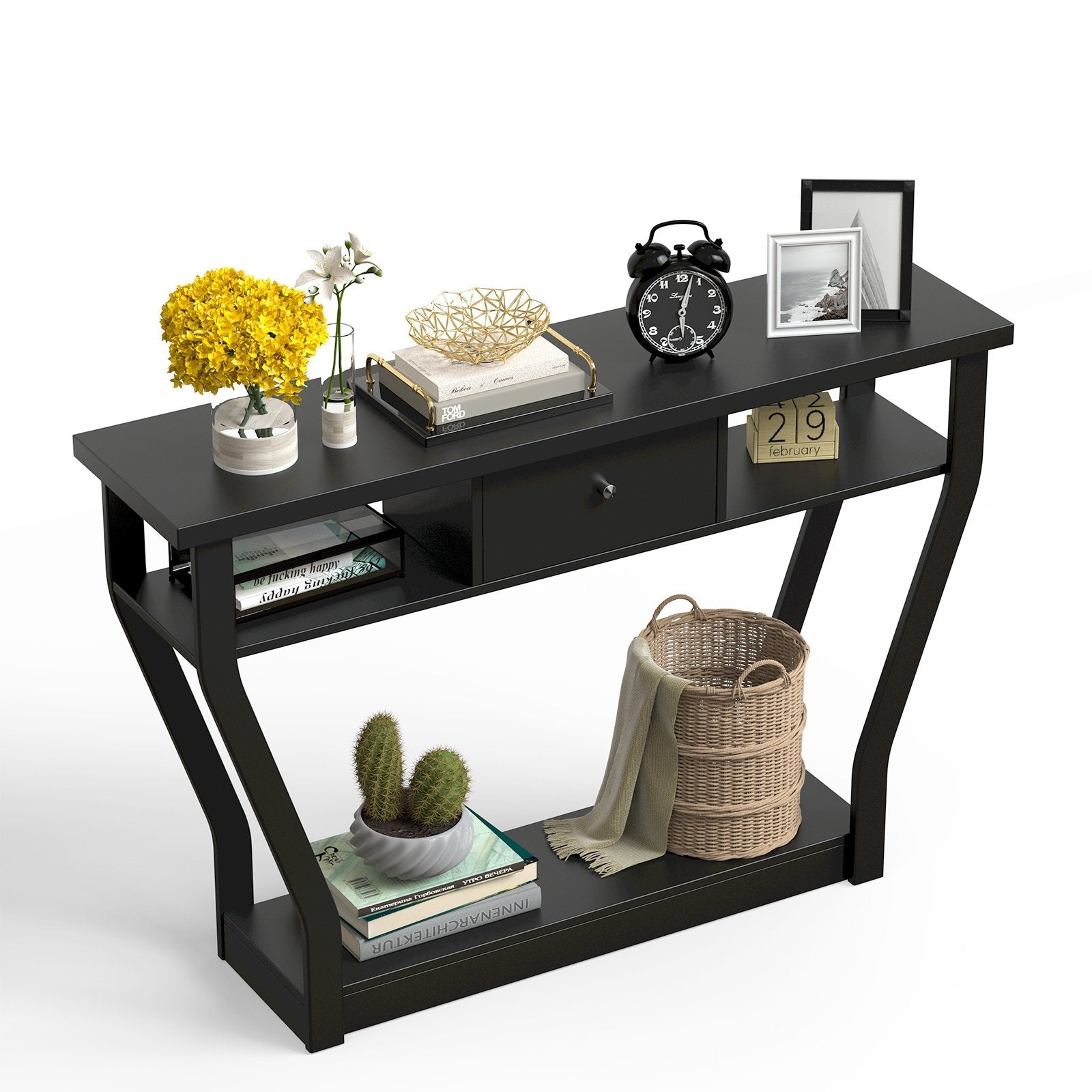 Modern Sofa Accent Table with Drawer, Black Console Tables   at Gallery Canada