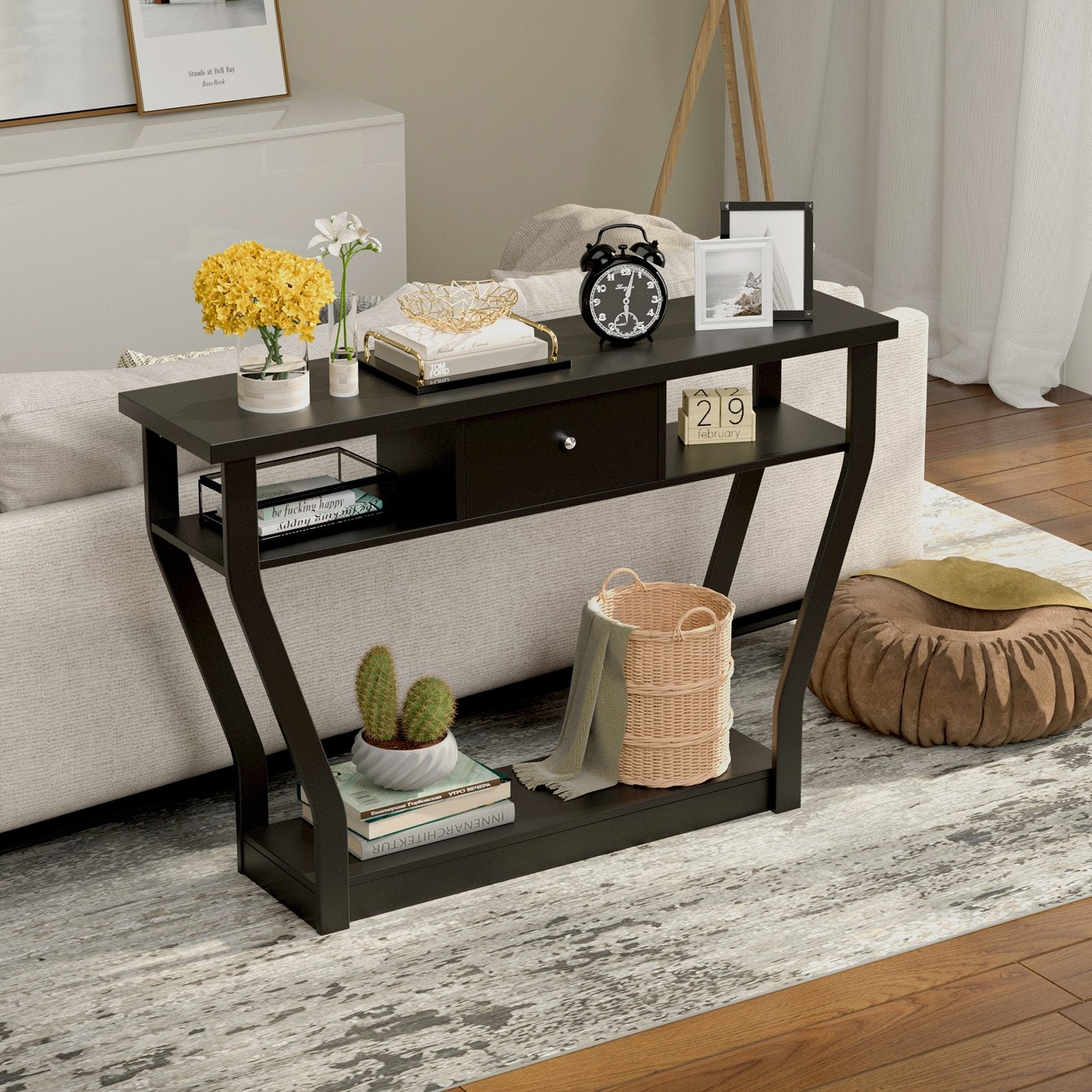 Modern Sofa Accent Table with Drawer, Black Console Tables   at Gallery Canada