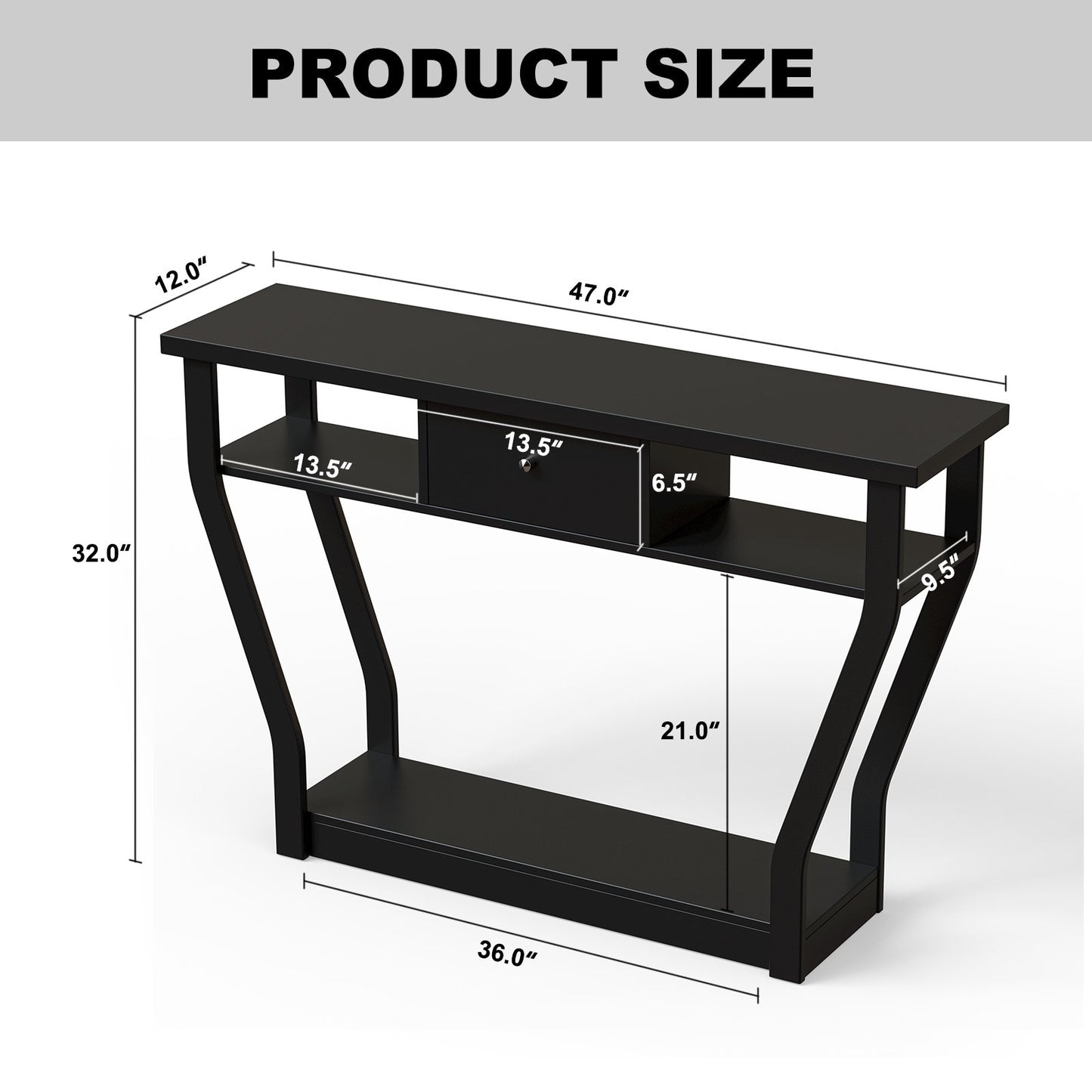 Modern Sofa Accent Table with Drawer, Black Console Tables   at Gallery Canada