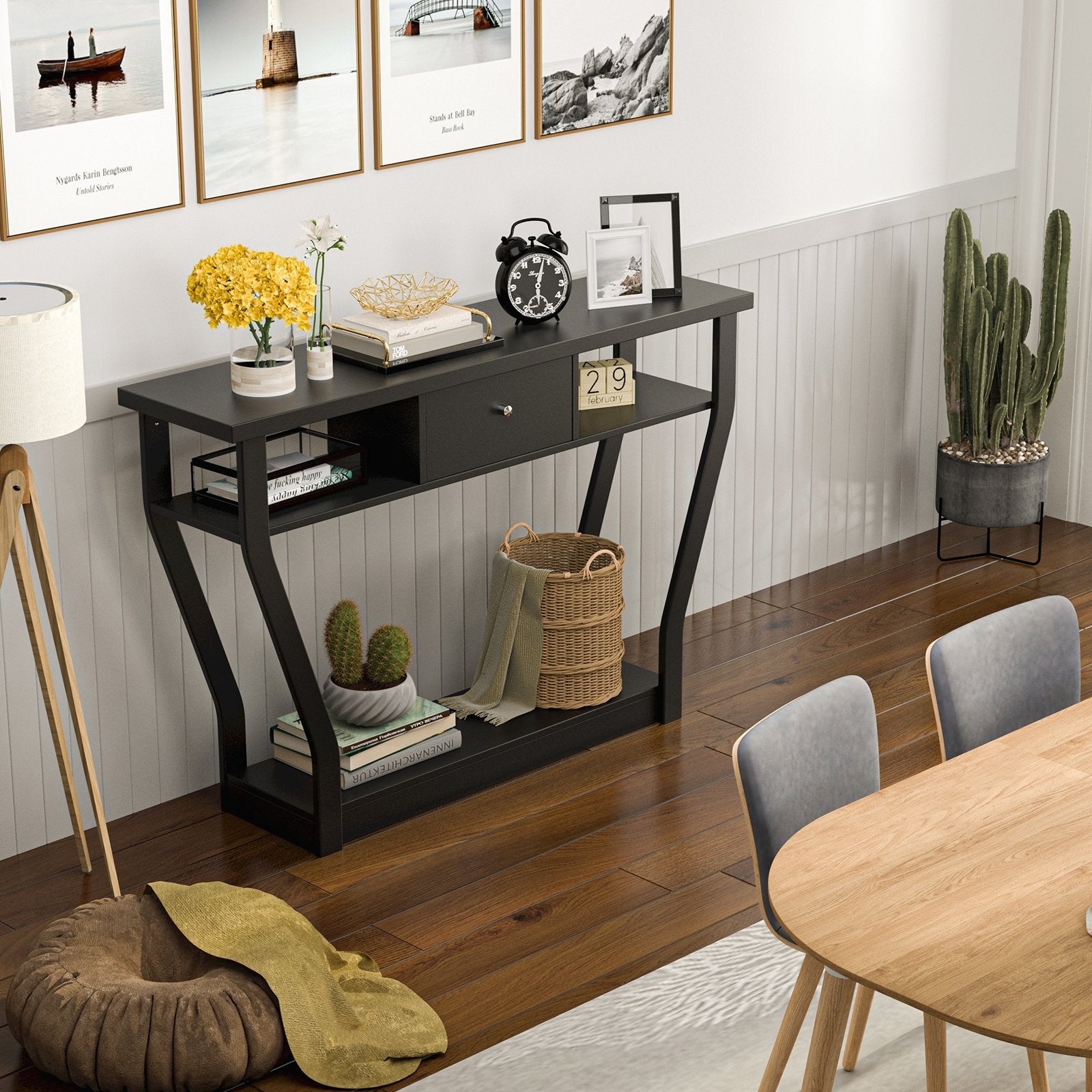 Modern Sofa Accent Table with Drawer, Black Console Tables   at Gallery Canada