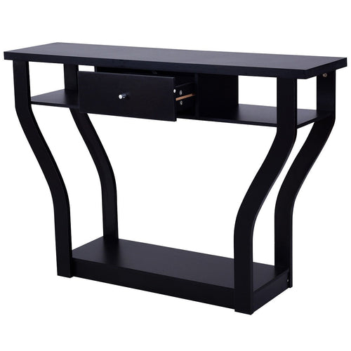 Modern Sofa Accent Table with Drawer, Black