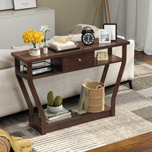 Modern Sofa Accent Table with Drawer, Brown