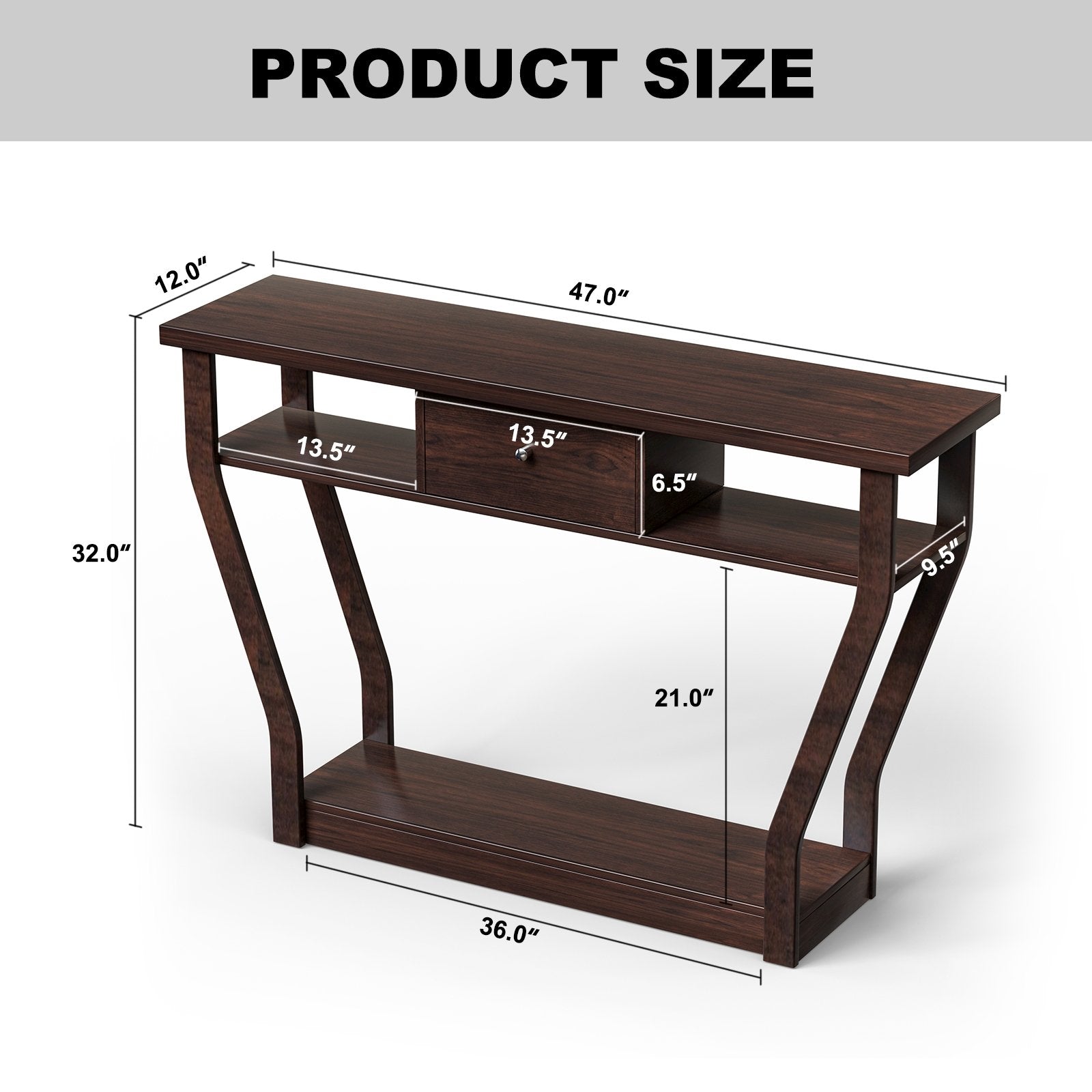 Modern Sofa Accent Table with Drawer, Brown Console Tables   at Gallery Canada