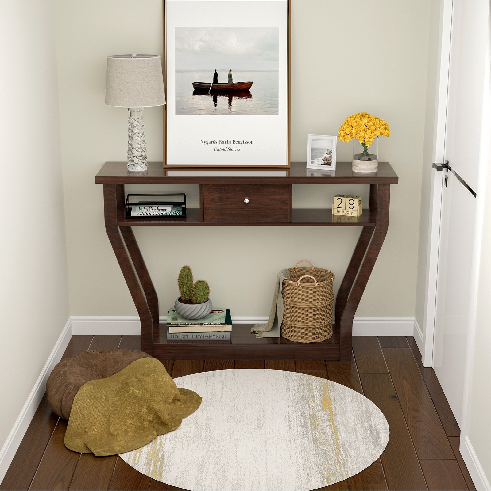 Modern Sofa Accent Table with Drawer, Brown Console Tables   at Gallery Canada