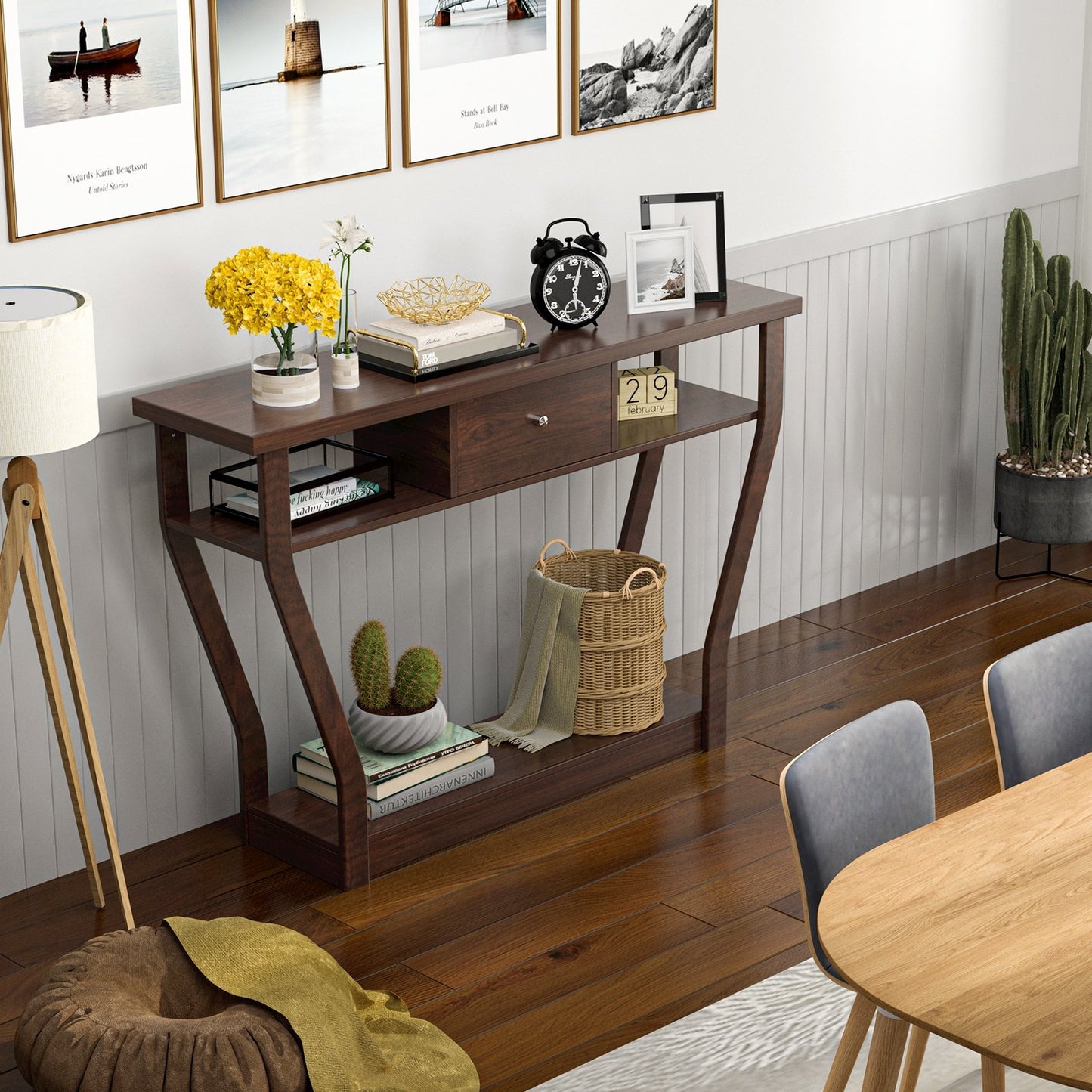 Modern Sofa Accent Table with Drawer, Brown Console Tables   at Gallery Canada