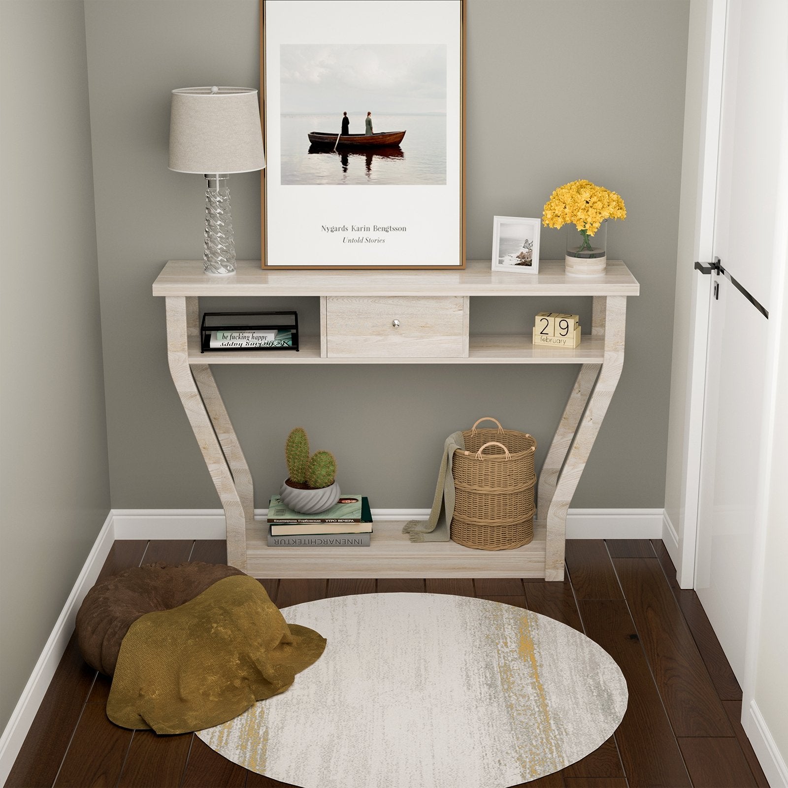 Modern Sofa Accent Table with Drawer, Gray Console Tables   at Gallery Canada