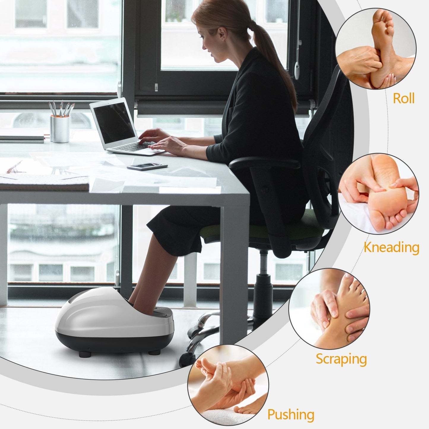 Shiatsu Foot Massager with Heat Kneading Rolling Scraping Air Compression, Silver - Gallery Canada