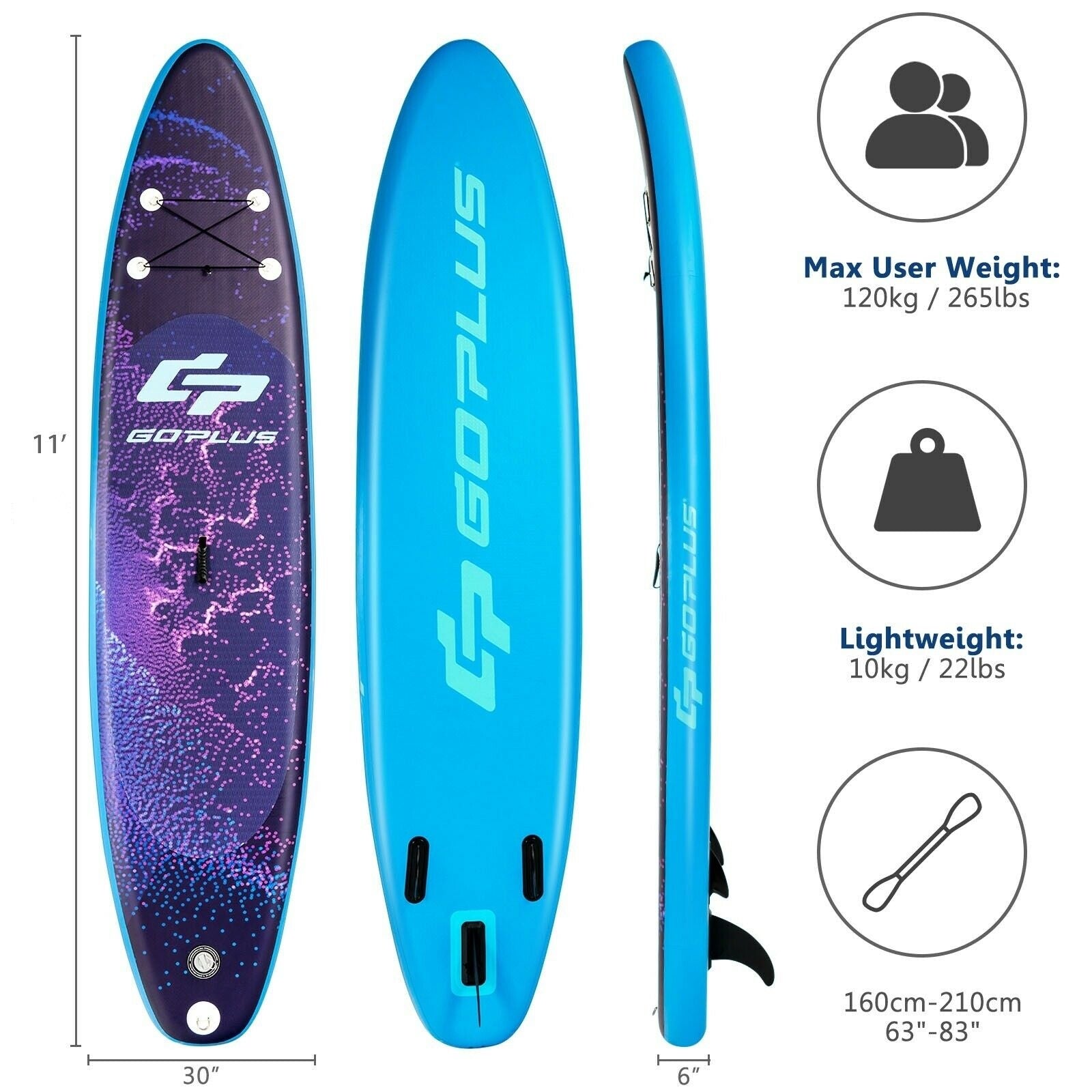 11 Feet Inflatable Stand Up Paddle Board Surfboard with Bag Aluminum Paddle Pump-L, Blue Surfing   at Gallery Canada