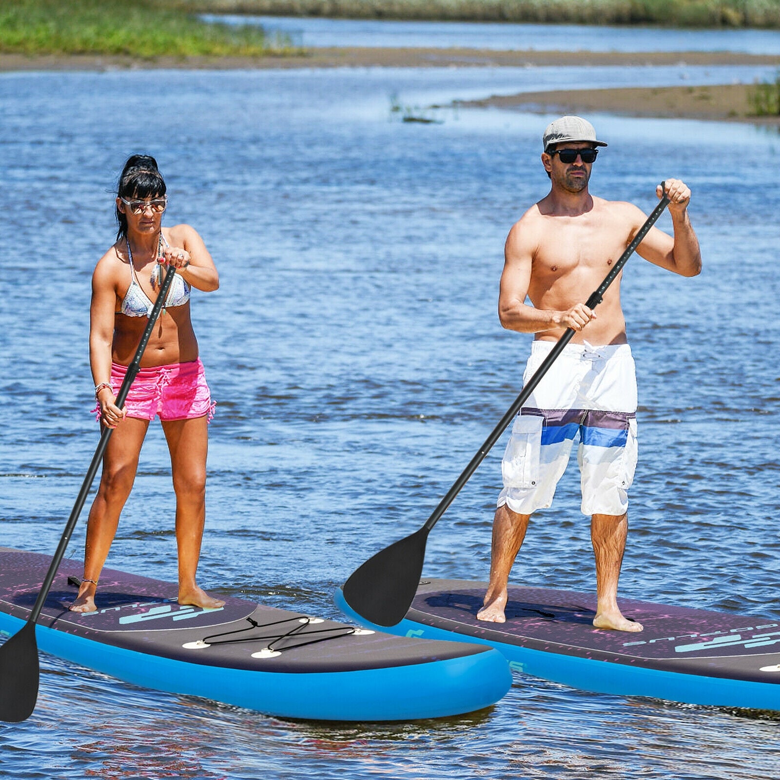 11 Feet Inflatable Stand Up Paddle Board Surfboard with Bag Aluminum Paddle Pump-L, Blue Surfing   at Gallery Canada