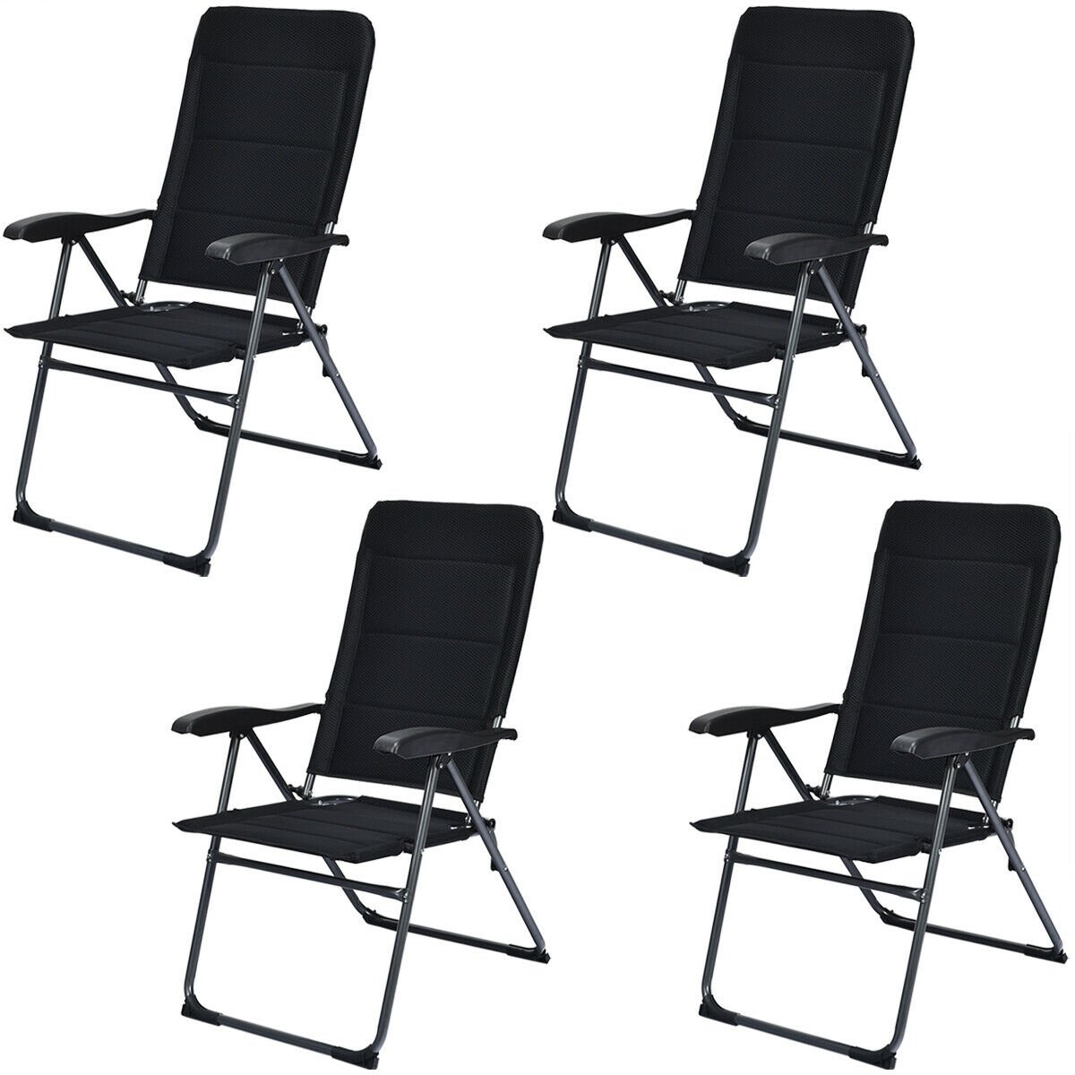 Set of 4 Patio Folding Chairs with Adjustable Backrest, Black Patio Dining Chairs   at Gallery Canada