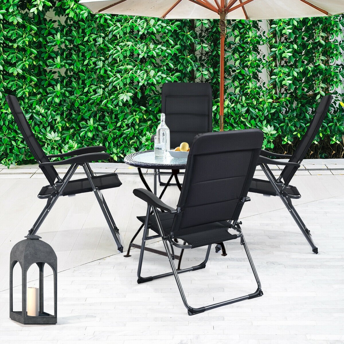 Set of 4 Patio Folding Chairs with Adjustable Backrest, Black Patio Dining Chairs   at Gallery Canada