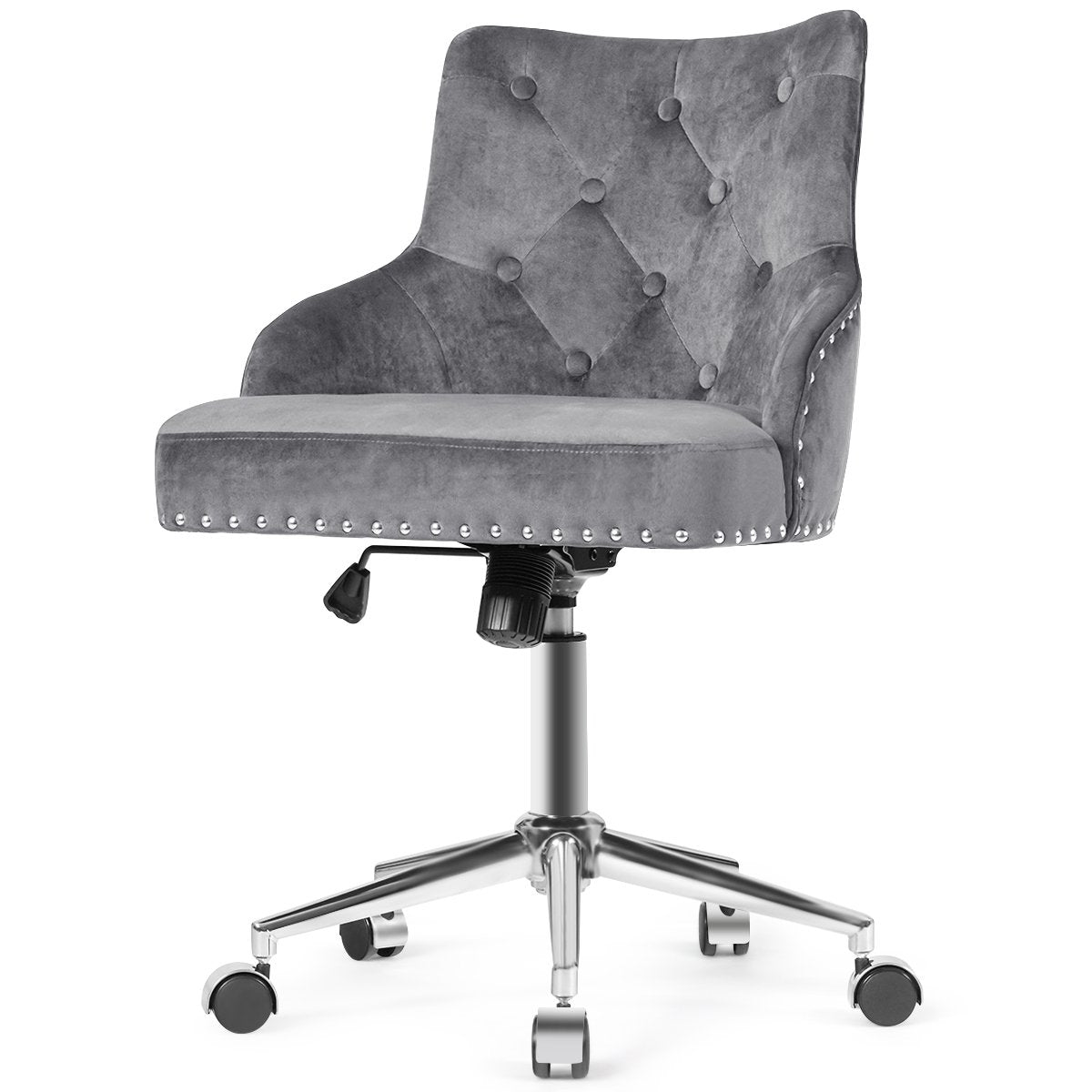 Tufted Upholstered Swivel Computer Desk Chair with Nailed Tri, Gray Leisure Chairs   at Gallery Canada