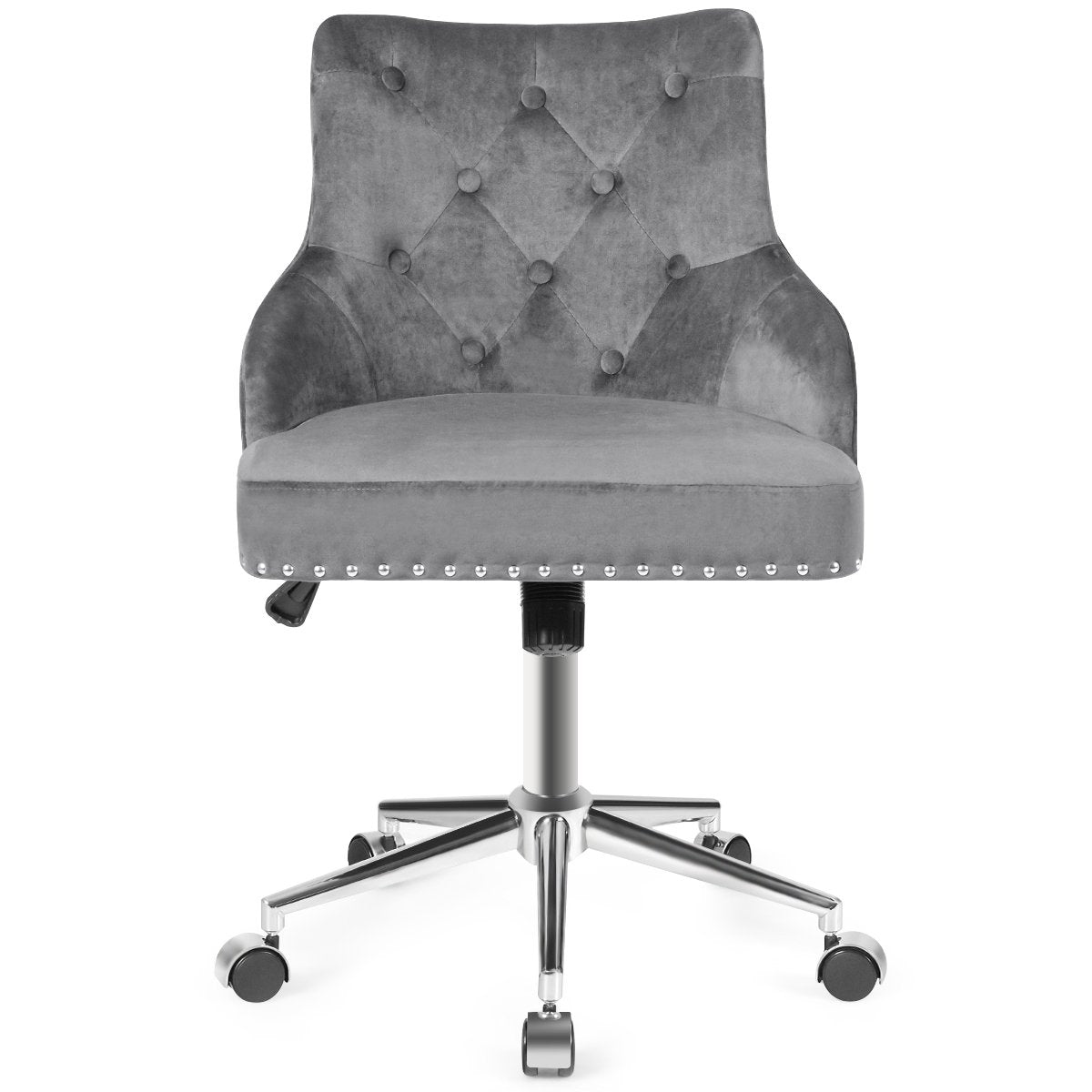 Tufted Upholstered Swivel Computer Desk Chair with Nailed Tri, Gray Leisure Chairs   at Gallery Canada