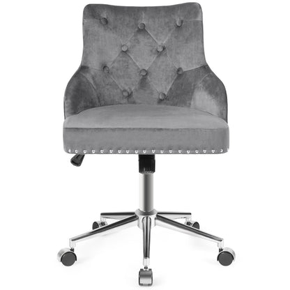 Tufted Upholstered Swivel Computer Desk Chair with Nailed Tri, Gray Leisure Chairs   at Gallery Canada