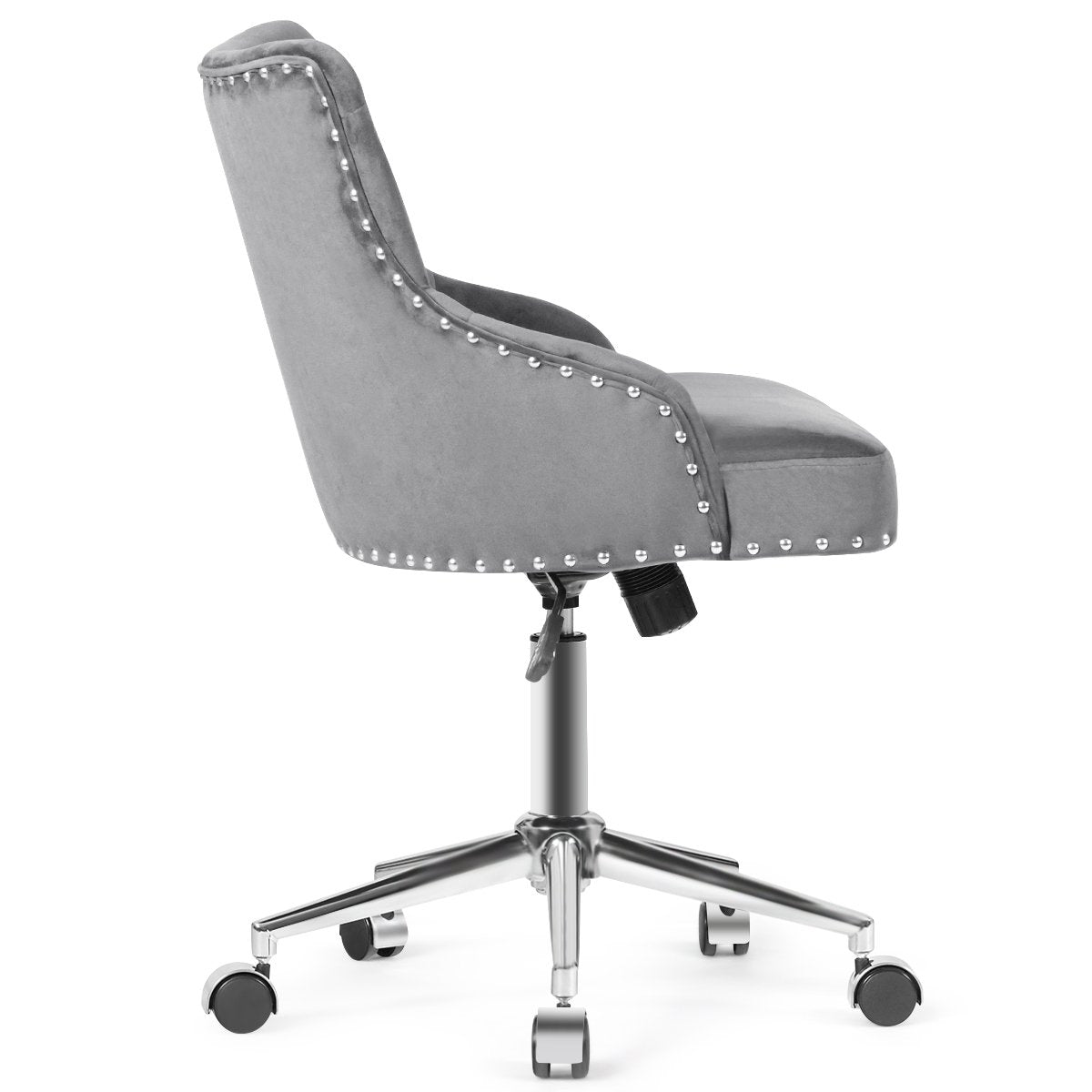 Tufted Upholstered Swivel Computer Desk Chair with Nailed Tri, Gray Leisure Chairs   at Gallery Canada