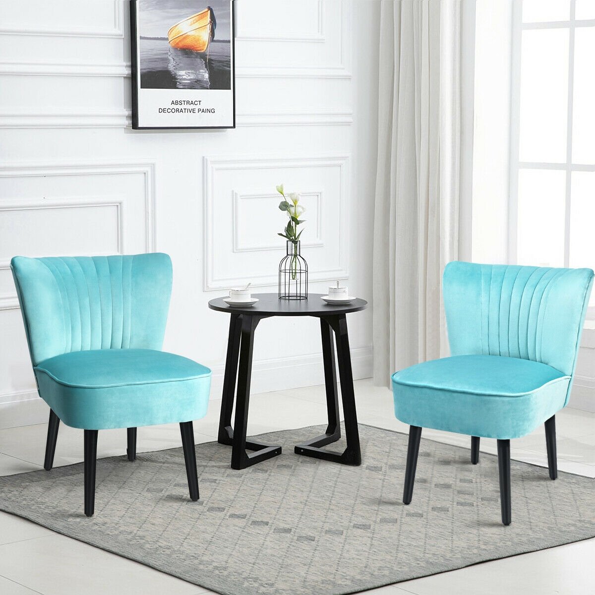 Set of 2 Armless Upholstered Leisure Accent Chair, Turquoise Accent Chairs   at Gallery Canada