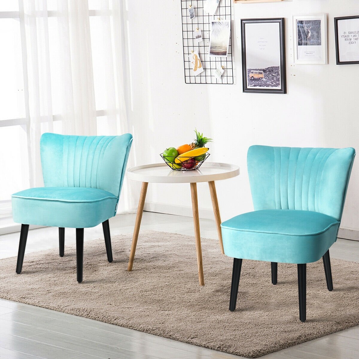 Set of 2 Armless Upholstered Leisure Accent Chair, Turquoise Accent Chairs   at Gallery Canada