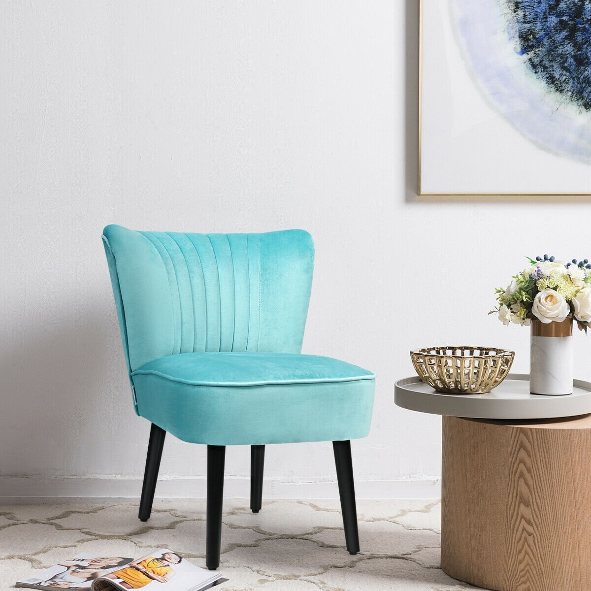 Set of 2 Armless Upholstered Leisure Accent Chair, Turquoise Accent Chairs   at Gallery Canada