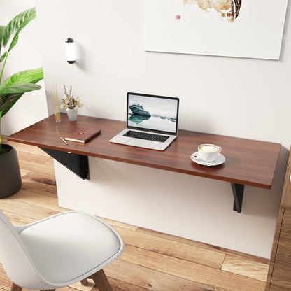 40 x 14 Inch Wall-Mounted Desk Rubber Wood Dining Table with Sturdy Steel Bracket, Brown - Gallery Canada