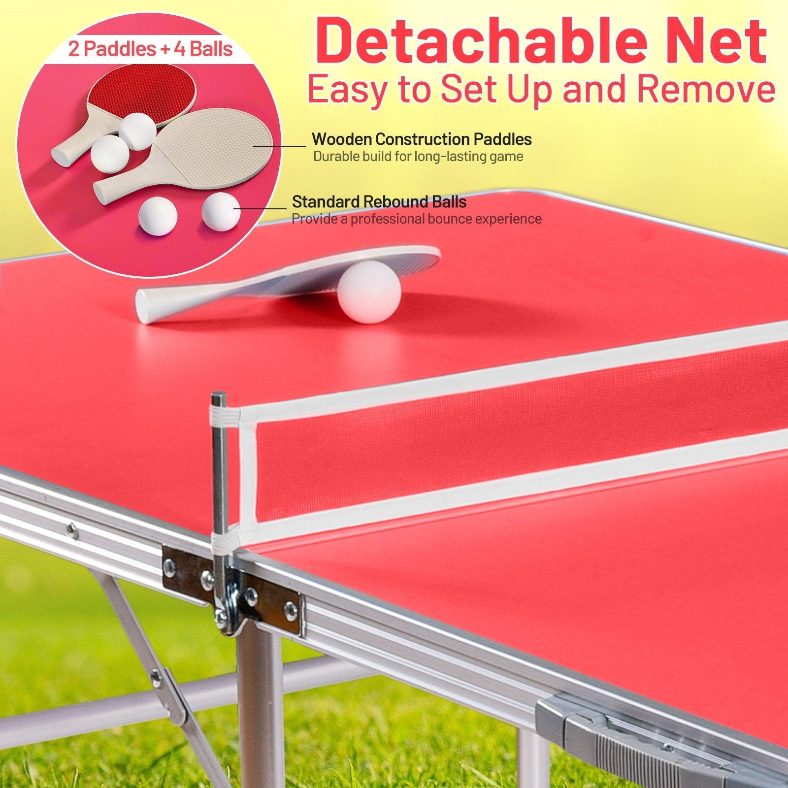 60 Inch Portable Tennis Ping Pong Folding Table with Accessories, Red Sport Equipments   at Gallery Canada