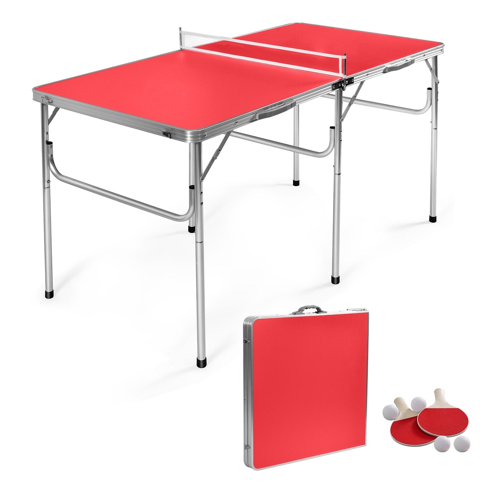 60 Inch Portable Tennis Ping Pong Folding Table with Accessories, Red Sport Equipments   at Gallery Canada