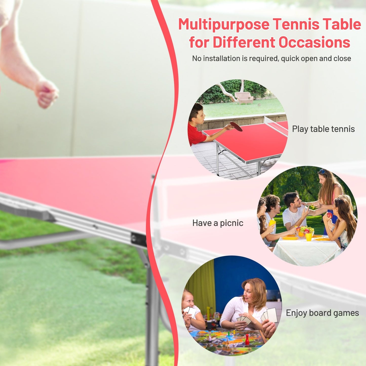 60 Inch Portable Tennis Ping Pong Folding Table with Accessories, Red Sport Equipments   at Gallery Canada