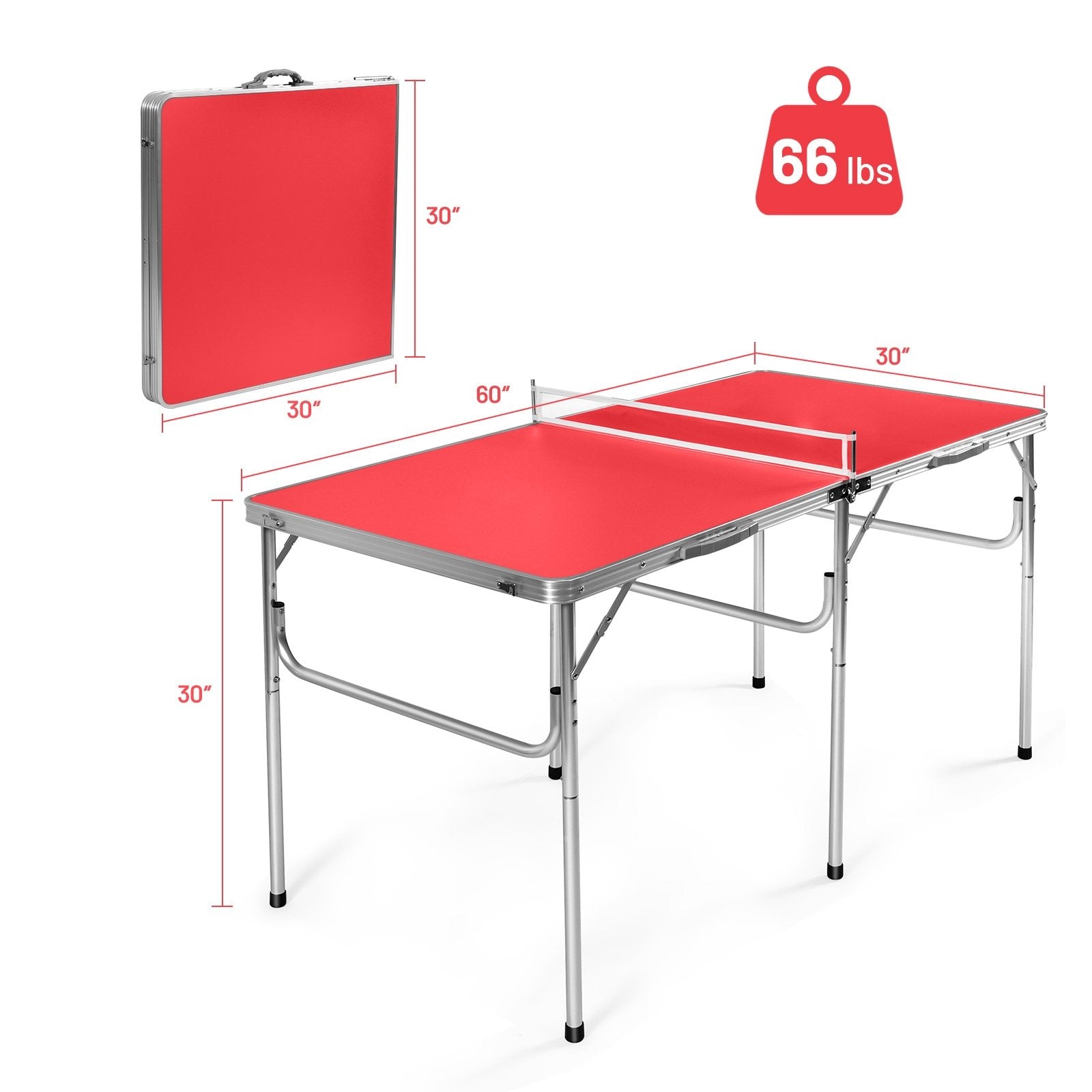 60 Inch Portable Tennis Ping Pong Folding Table with Accessories, Red Sport Equipments   at Gallery Canada