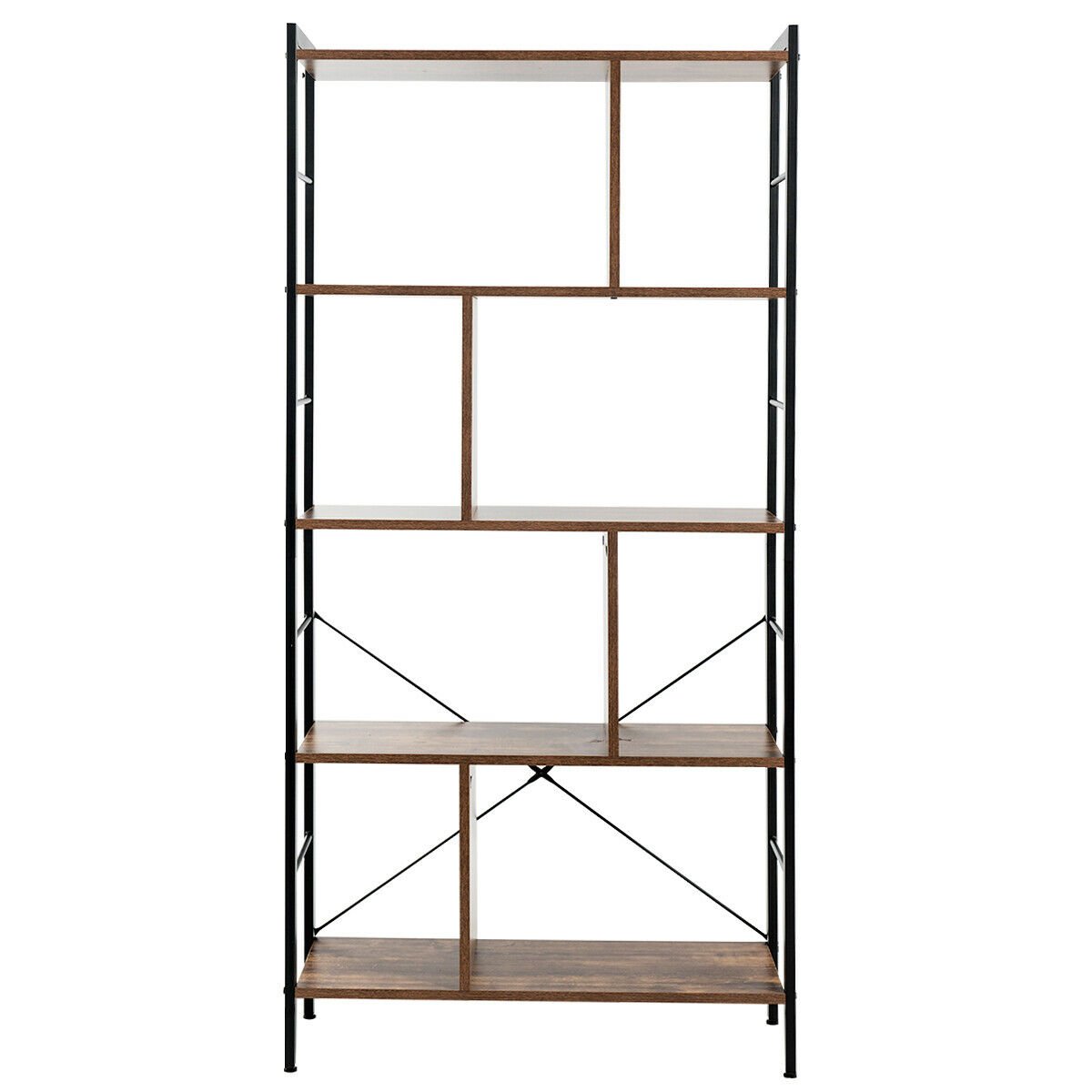 4-Tier Industrial Bookshelf Floor Standing Storage Rack Large Storage, Brown Bookcases   at Gallery Canada